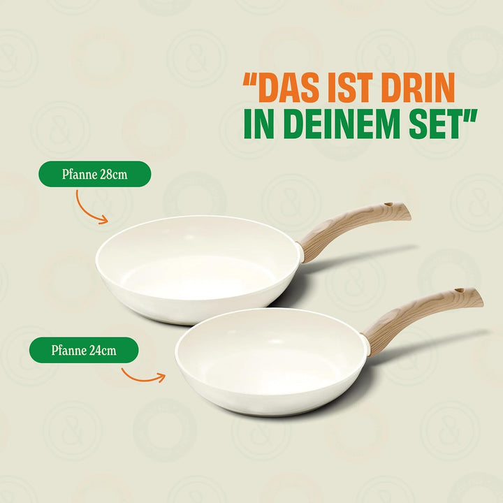 Cook & Pan - Go Ivory Pfannenset 2-teilig-Induktionsgeeignet-PFAS frei Keramik-Beschichtung -Antihaf
