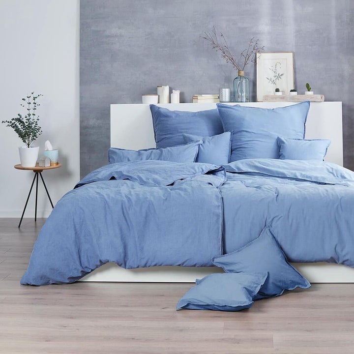 Enrico Coss Bettwäsche Stonewashed Denim, 1 Bettbezug 155 x 220 cm + 1 Kissenbezug 80 x 80 cm Denim