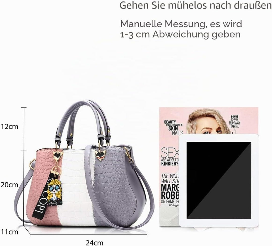 NICOLE &amp; DORIS 2024 Neue Frauen Tasche Damen Leder Handtasche Mode Umhängetasche Mit Pompon abnehmba