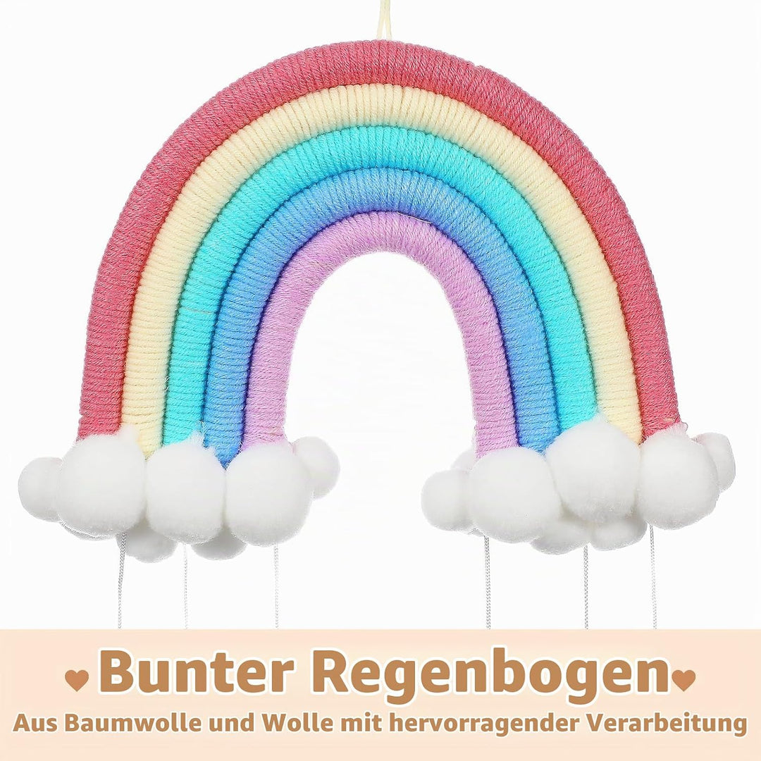 WINOMO Holz Baby Mobile Babybett Windspiele Hängende Wolken Regentropfen Makramee Regenbogen Boho Qu
