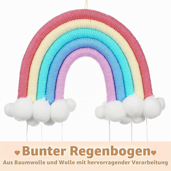 WINOMO Holz Baby Mobile Babybett Windspiele Hängende Wolken Regentropfen Makramee Regenbogen Boho Qu