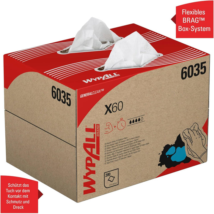 WypAll X60 General Clean-Tücher 6035 – Weisse Tücher – 1 BRAG-Box mit 200 weissen Tüchern 1 Box = 20