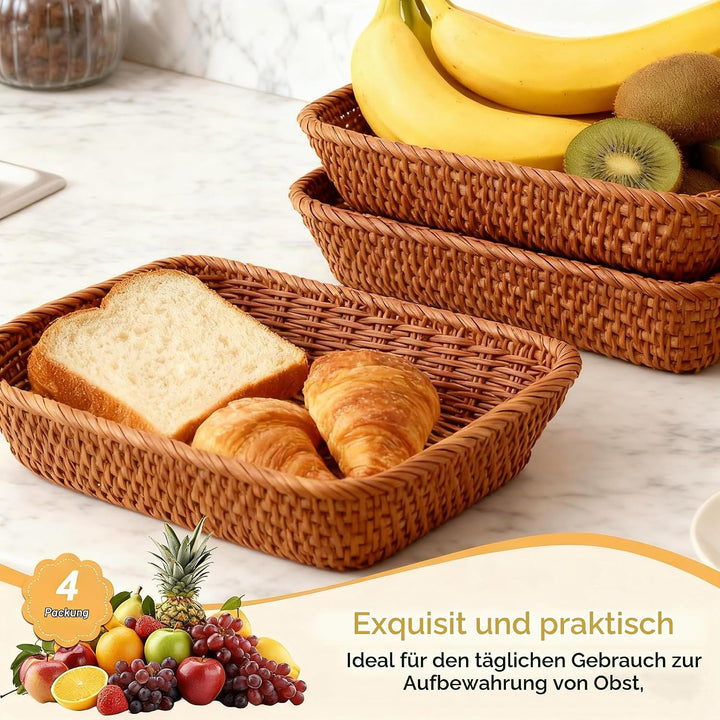 DAJAVE 5er Set Brötchenkorb 35 x 25 x 7 cm Brotkörbchen Brotkorb Geflochten Wicker Basket Rattan Kor