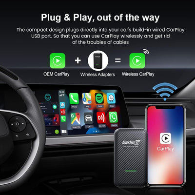 CarlinKit 3.0 Wireless CarPlay Adapter für werkseitig verkabelte CarPlay-Fahrzeuge, rotes UI-Interfa