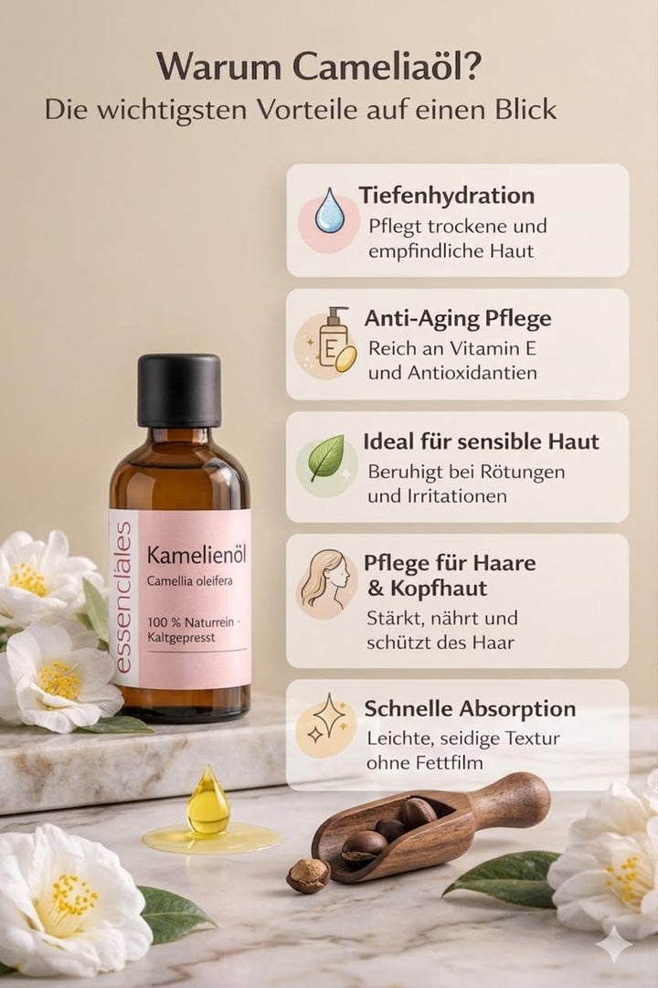 Kamelienöl Bio 100 Prozent Rein Kaltgepresst + Camellia Oleifera Öl Für Hautpflege Anti Aging Und Ha