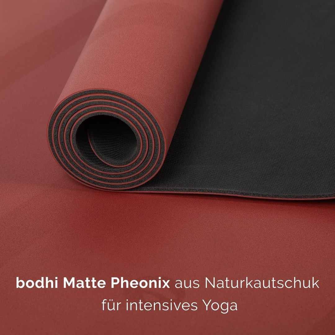 Bodhi Yogamatte Phoenix | Rutschfest & Schadstofffrei | Matte aus Naturkautschuk mit PU-Beschichtung