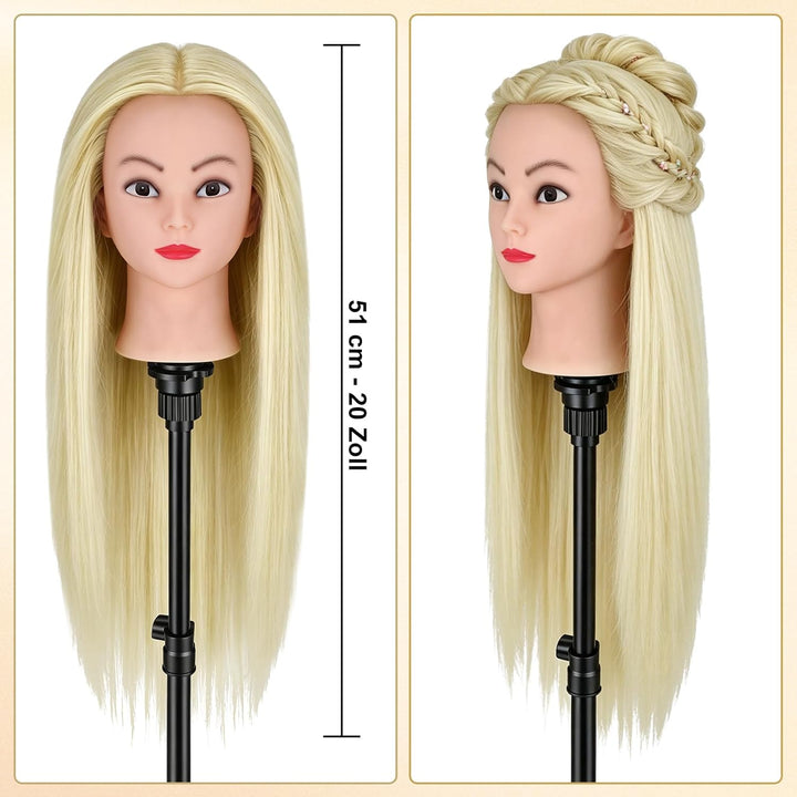 TwoWin Friseurkopf mit Haaren, 20 Zoll (51 cm) 80% Echthaar Mannequin Kopf, Trainingskopf für Stylin