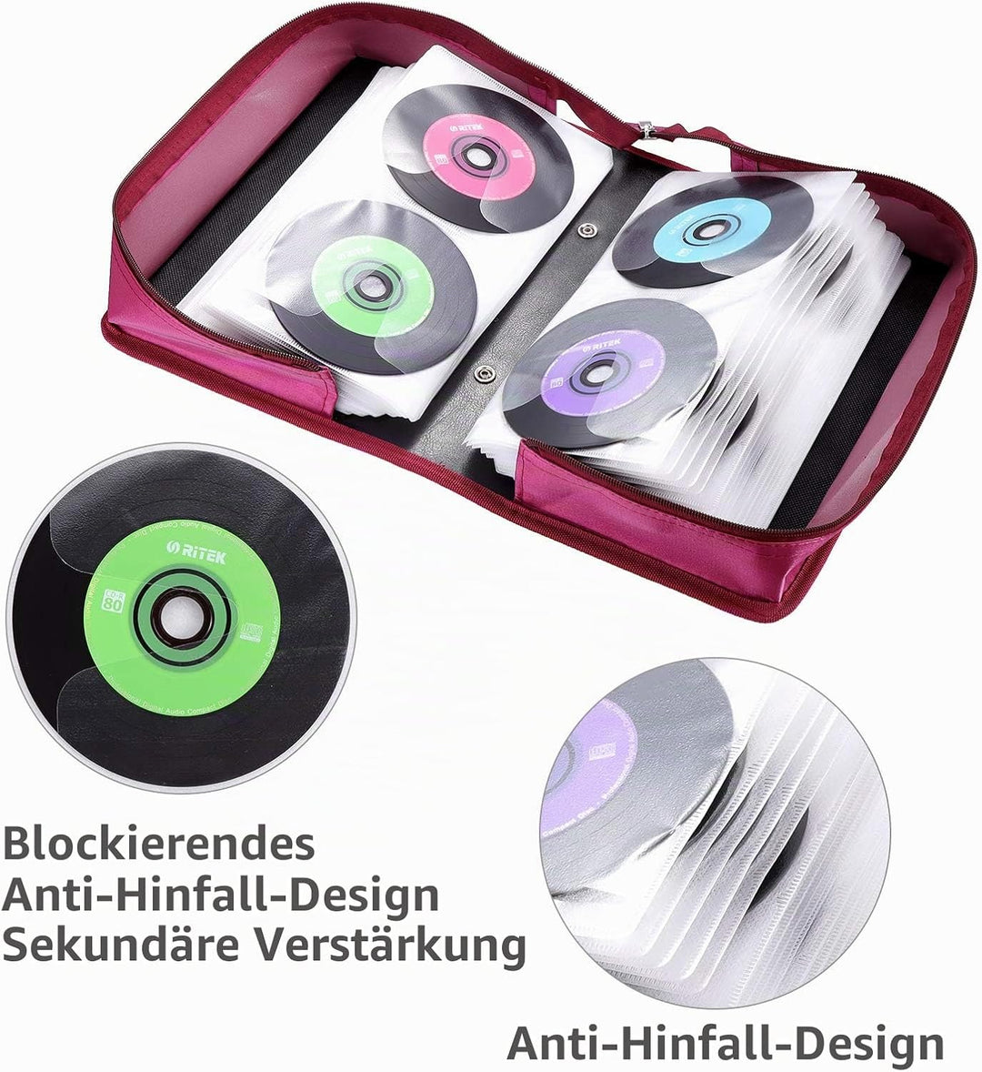 alavisxf xx CD Tasche, 160 CD/DVD Tasche Nylon CD Taschen Aufbewahrung Schutzhülle DVD Lagerung CD T