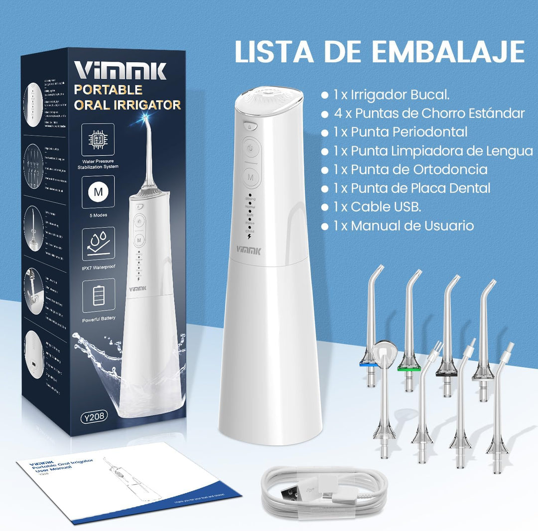 Munddusche, Vimmk Professional Waterflosser Zahnmunddusche IPX7 Wasserdicht 300ML Wassertank USB-C W