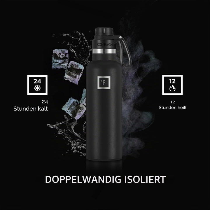 IRON °FLASK Sportwasserflasche mit schmalem Mund - 24 Unzen, 3 Deckel (Auslaufdeckel), vakuumisolier