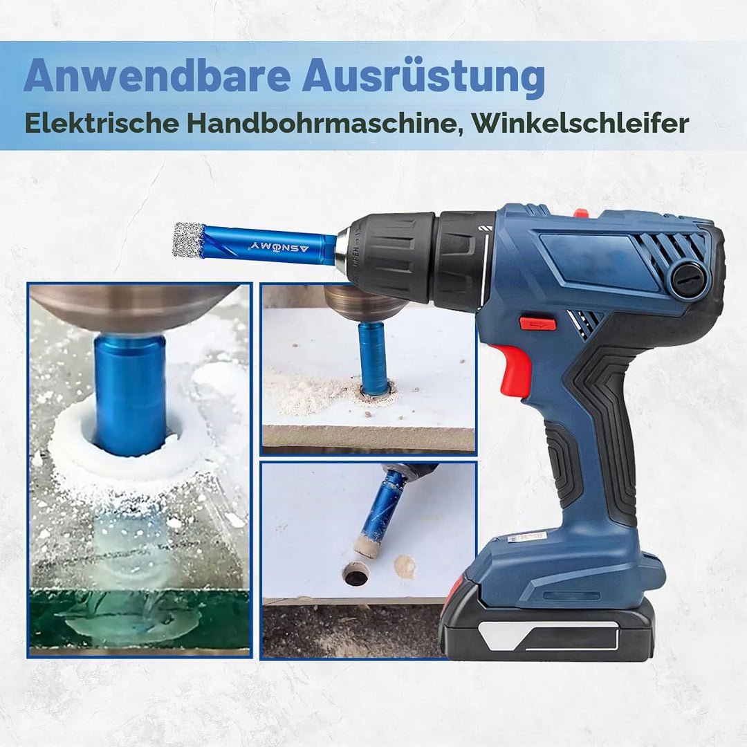 ASNOMY 6-tlg. Diamantbohrer Fliesenbohrer Glasbohrer Set [6, 6, 8, 10, 12mm] mit 6mm Karbid-Anbohrer