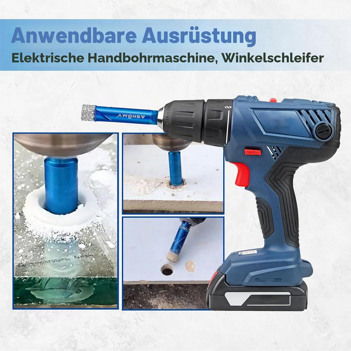 ASNOMY 6-tlg. Diamantbohrer Fliesenbohrer Glasbohrer Set [6, 6, 8, 10, 12mm] mit 6mm Karbid-Anbohrer
