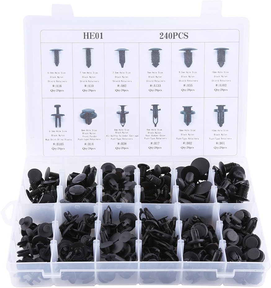 KIMISS 240 Stücke Auto Push Pin Rivet Trim Clip Panel Karosserie Innenraum Sortiment mit Entferner W