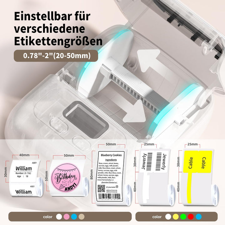 Phomemo M110 Etikettendrucker, Mini-Thermo-Aufkleber-Maschine,Handy Bluetooth Drucker für Barcode, K