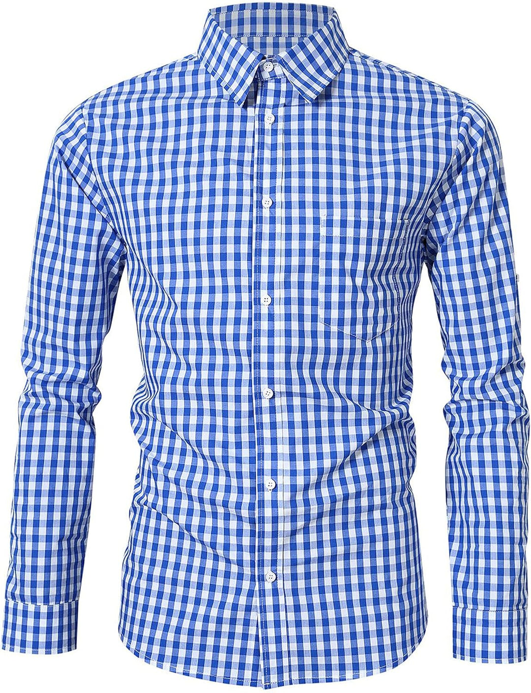 KOJOOIN Trachtenhemd Slim fit Herren kariert Hemd Freizeithemd Langarmhemd Hemd Bestickt Baumwolle -