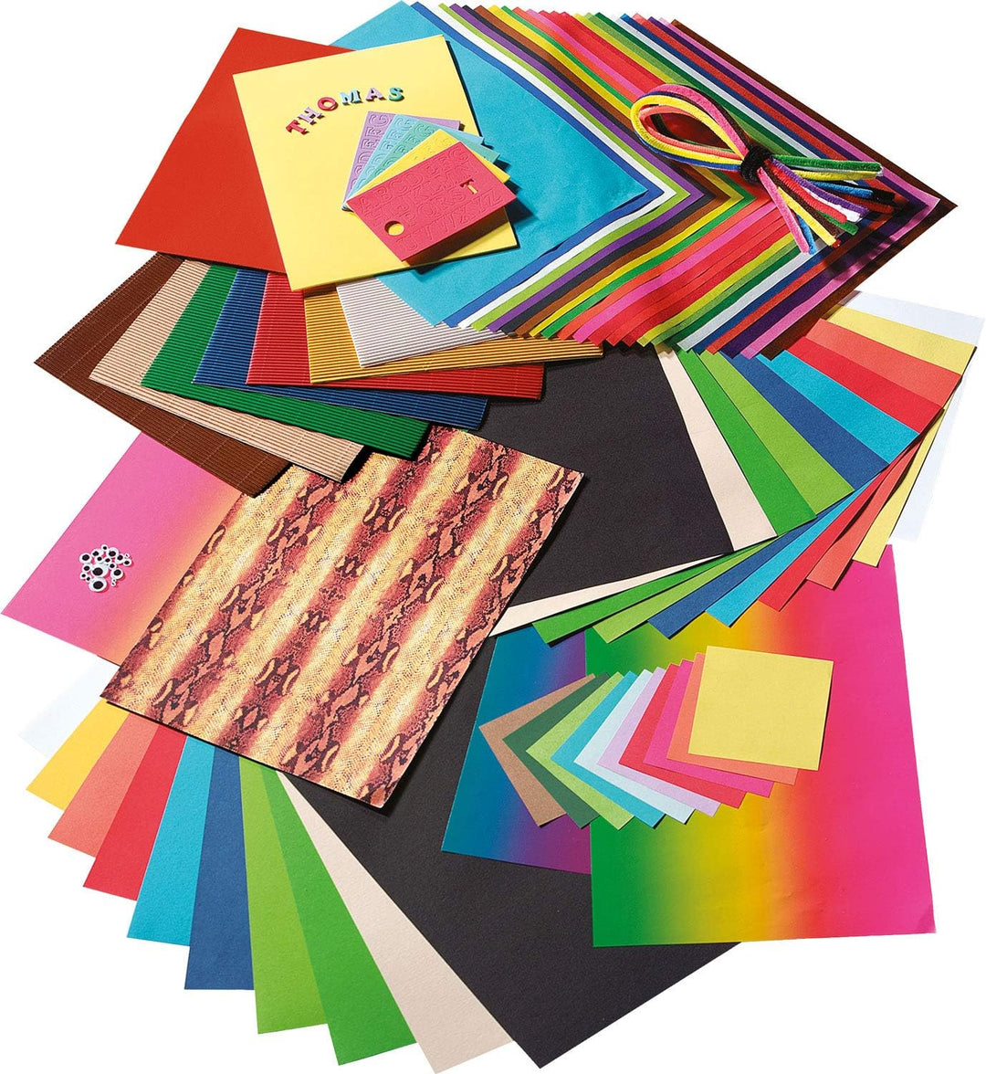 folia 940 - Bastelpapier - Set Ganzjahr, 323 Teile - Kreativset für Kinder und Erwachsene mit versch