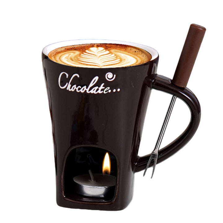 Schokoladen-Fondue-Becher mit Gabel, persönliches Schokoladen-Schmelzbecher-Fondue-Set aus Keramik m
