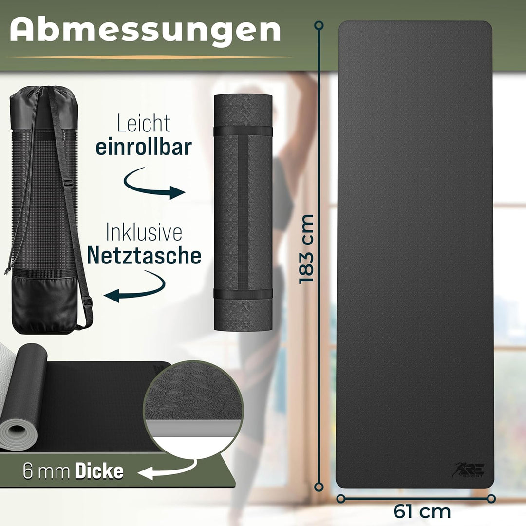 RE:SPORT Yogamatte Phthalatfrei | Gymnastikmatte rutschfest | Fitnessmatte schadstofffrei | Training