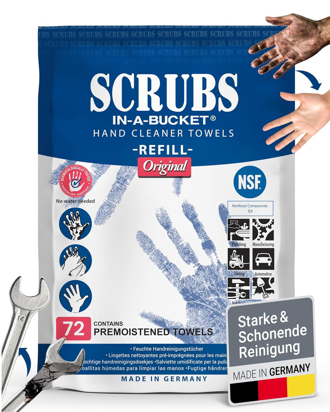 SCRUBS in-a-bucket mit nachhaltigem SCRUBS Refill Nachfüllpack mit je 72 Stück Handreinigungstücher