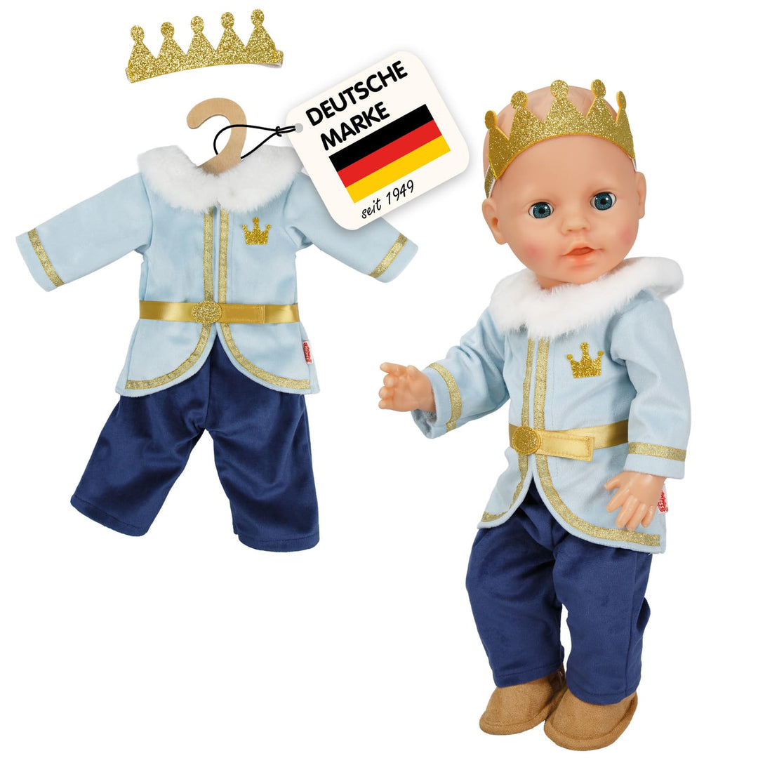 Heless 2685 - Puppenoutfit Prinz Luka in Blau und Gold, mit Krone und Plüsch-Kragen, für Puppen der