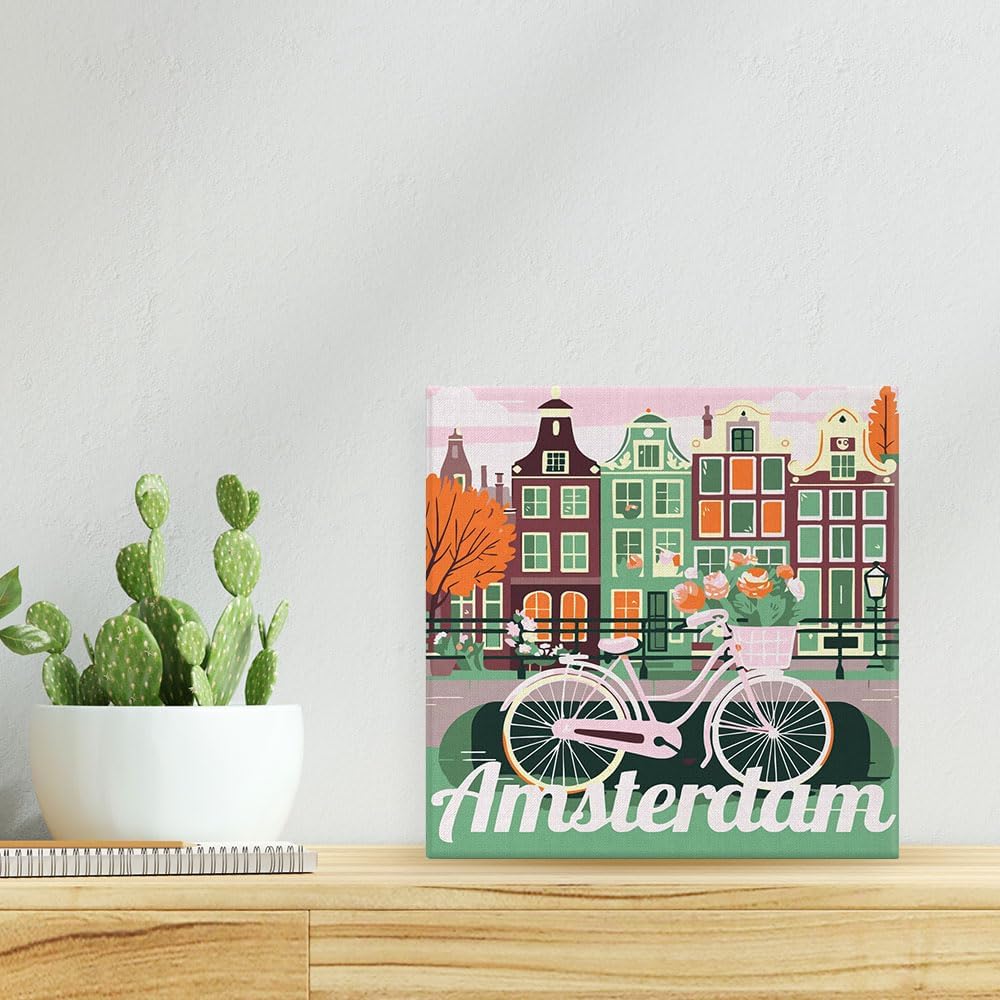 Figured'Art Mini Malen Nach Zahlen Erwachsene Mit Rahmen 20x20cm Kleines Format - Reiseplakat Amster