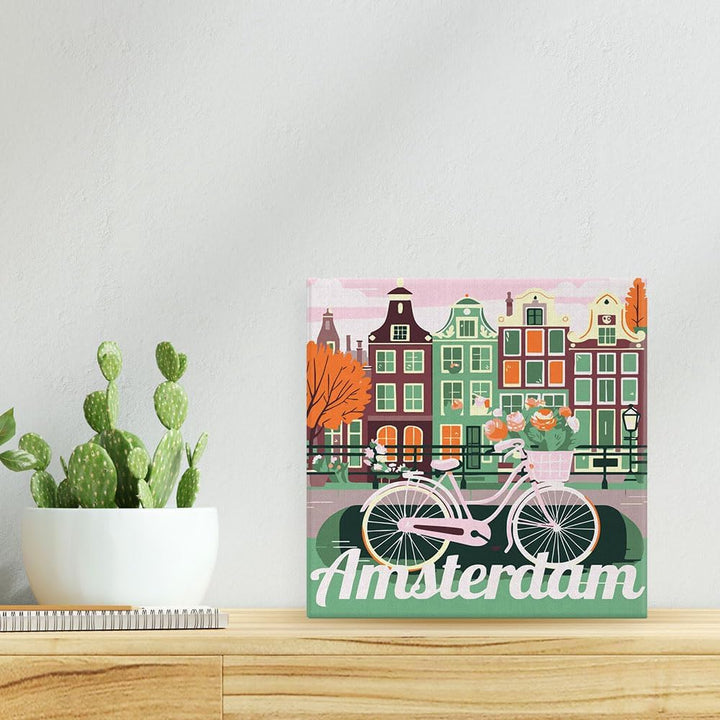 Figured'Art Mini Malen Nach Zahlen Erwachsene Mit Rahmen 20x20cm Kleines Format - Reiseplakat Amster