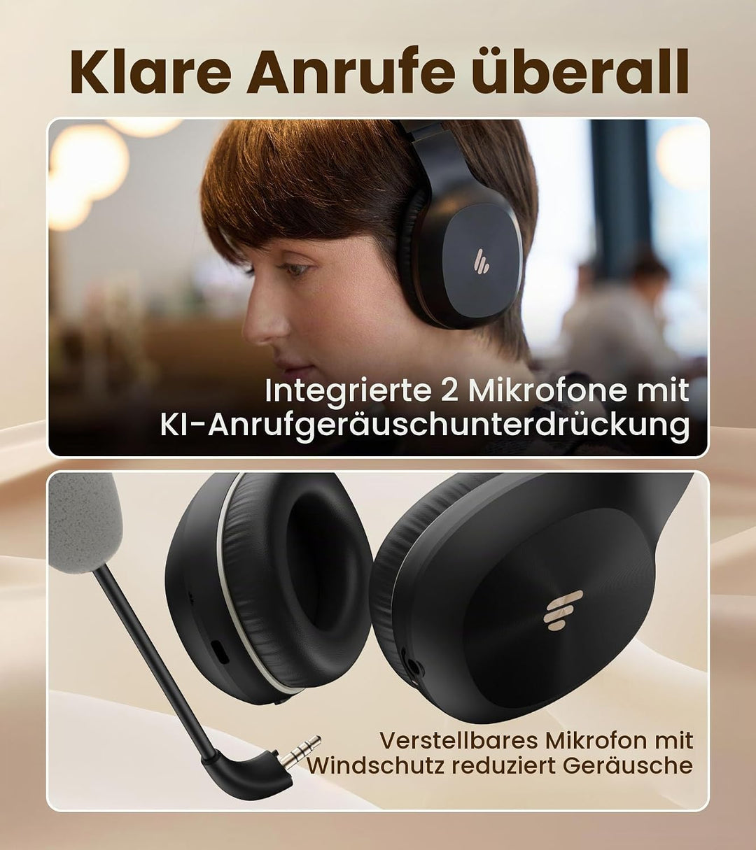 Edifier K750W Drahtloser Over-Ear-Kopfhörer mit abnehmbarem Bügelmikrofon, AI-Anrufgeräuschunterdrüc