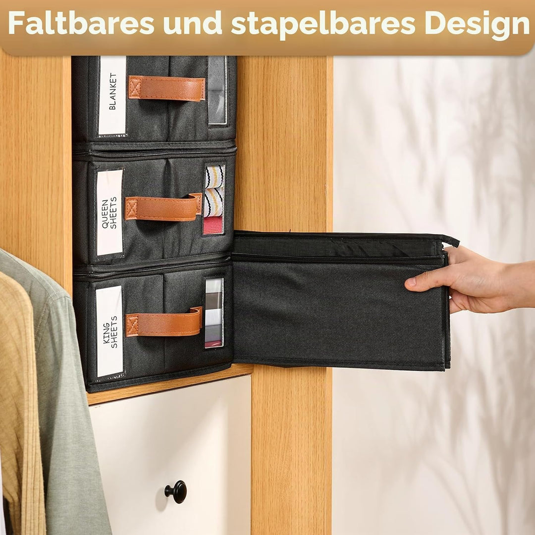 Bettlaken-Organizer und Aufbewahrung, faltbarer Bettlaken-Organizer mit Etikett, Griff und Fenster,