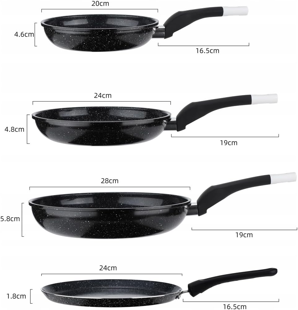 EliteHoff Pfannenset Induktion 4-teilig, Bratpfannenset (20/24/28 cm) + crepe pfanne 24 cm, Induktio