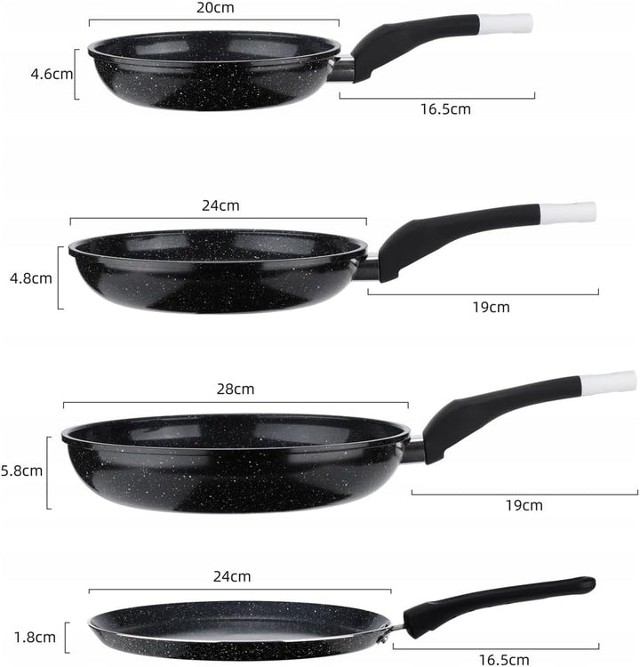 EliteHoff Pfannenset Induktion 4-teilig, Bratpfannenset (20/24/28 cm) + crepe pfanne 24 cm, Induktio