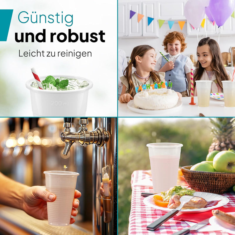3000 Stück Commerline Plastikbecher 0,2L Trinkbecher | Einweg Plastik Becher Einwegbecher Partybeche