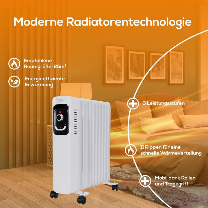 Tronitechnik® Ölradiator TT-OR 211 Elektroheizung Weiss Öl-Heizung Radiator 3 Heizstufen 11 Rippen E