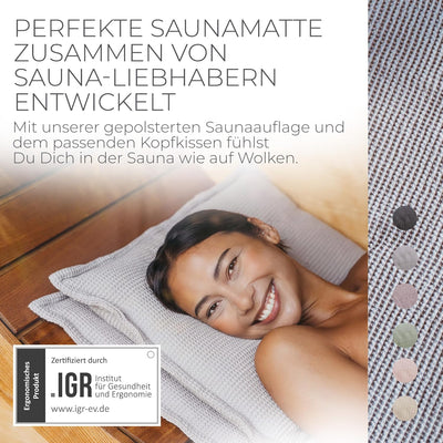 SAUNASOFA® von BADESOFA® | Extra bequeme Sauna-Matte mit Kissen | Einfacher Transport dank Tragegurt