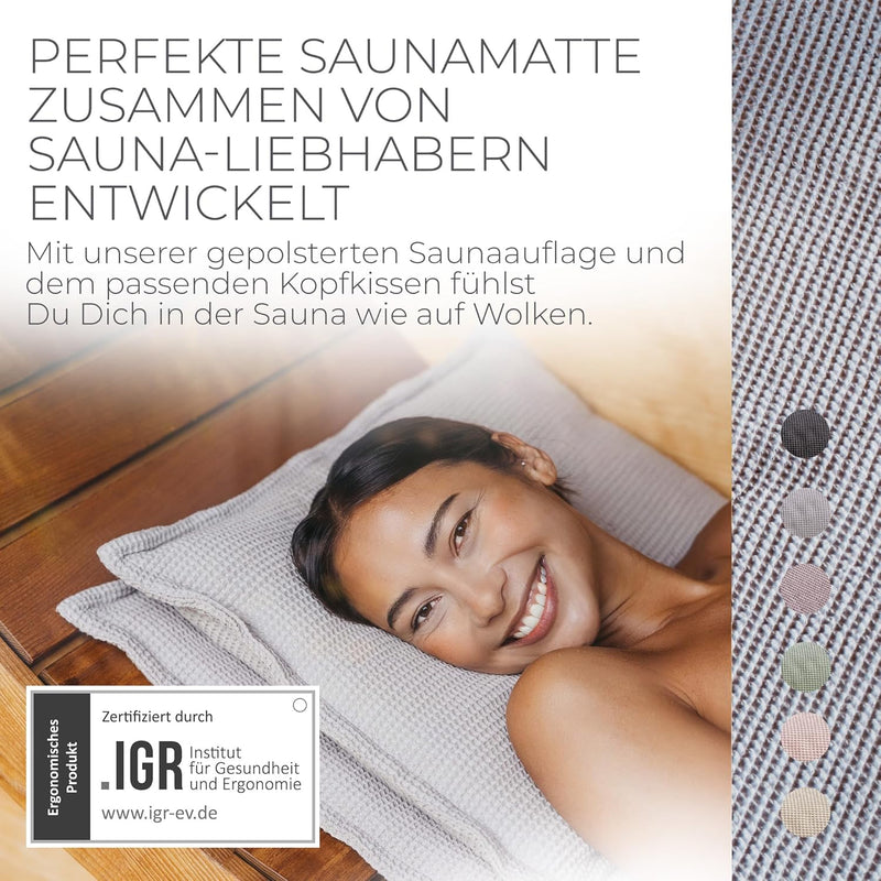 SAUNASOFA® von BADESOFA® | Extra bequeme Sauna-Matte mit Kissen | Einfacher Transport dank Tragegurt