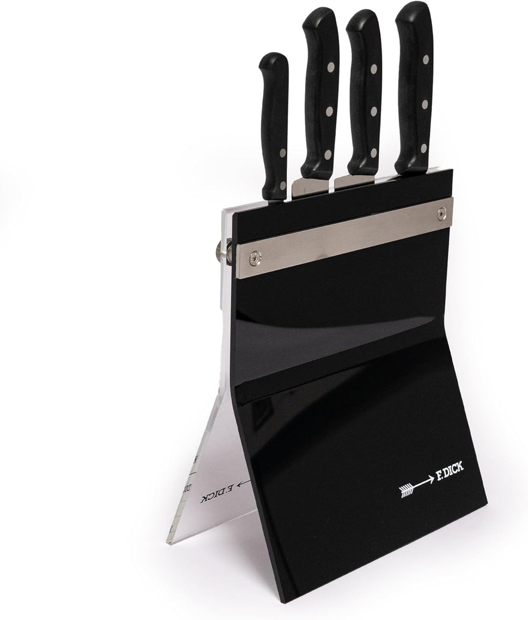 F.Dick Superior Messerblock im Acryl - Magnetblock – 4-teilig mit Kochmesser, Santoku, Brotmesser &