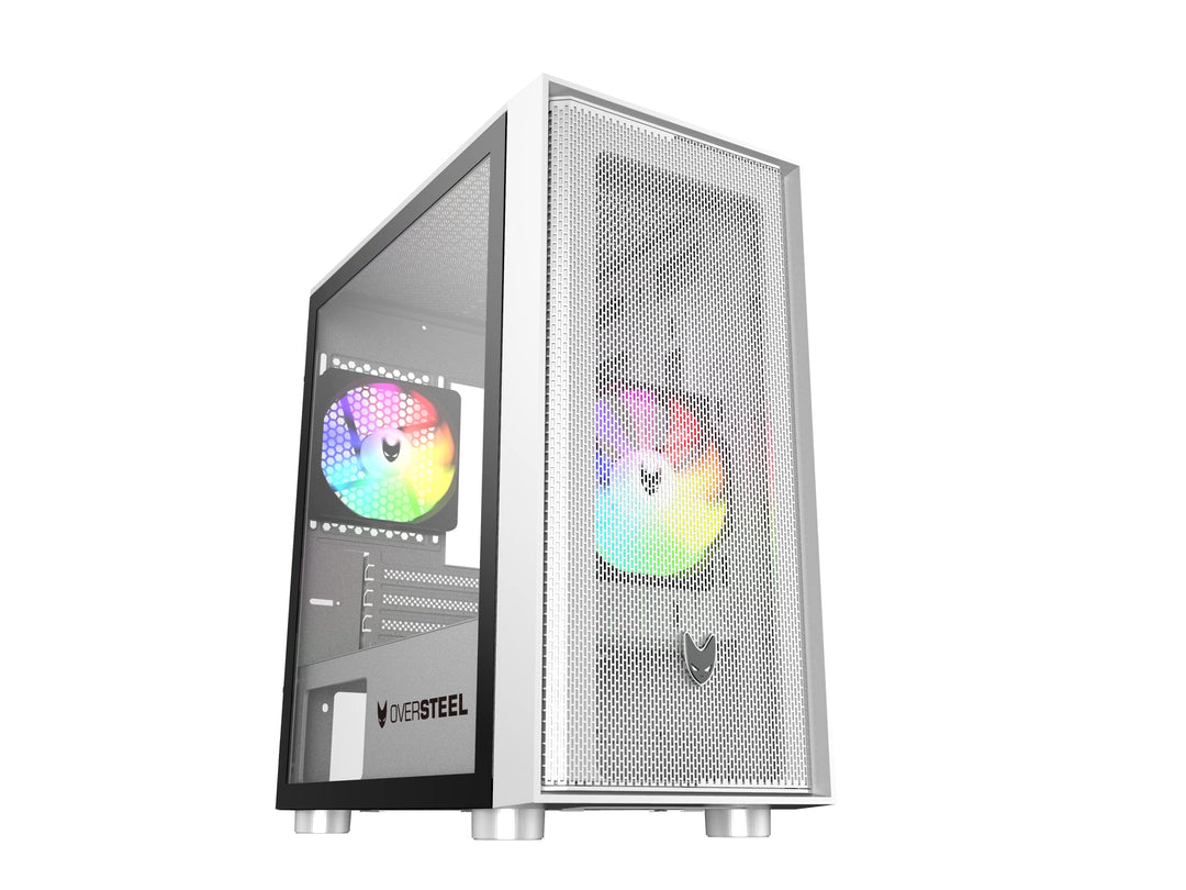 Oversteel - Aeris Gaming PC Gehäuse kompatibel mit Micro ATX und ITX Boards, 2 120mm RGB Lüfter, Mes