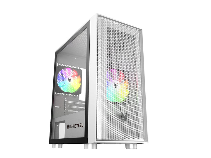 Oversteel - Aeris Gaming PC Gehäuse kompatibel mit Micro ATX und ITX Boards, 2 120mm RGB Lüfter, Mes