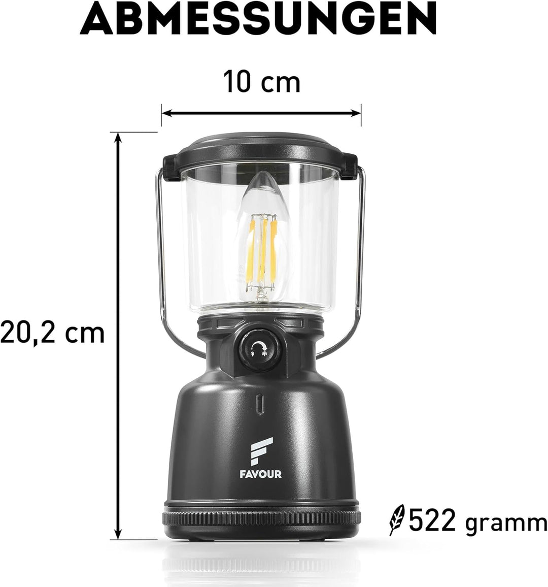 Favour Retro LED Laterne Outdoor | Helle Campinglampe, dimmbar, Kerzenlichtmodus | LED Lampe Akku au