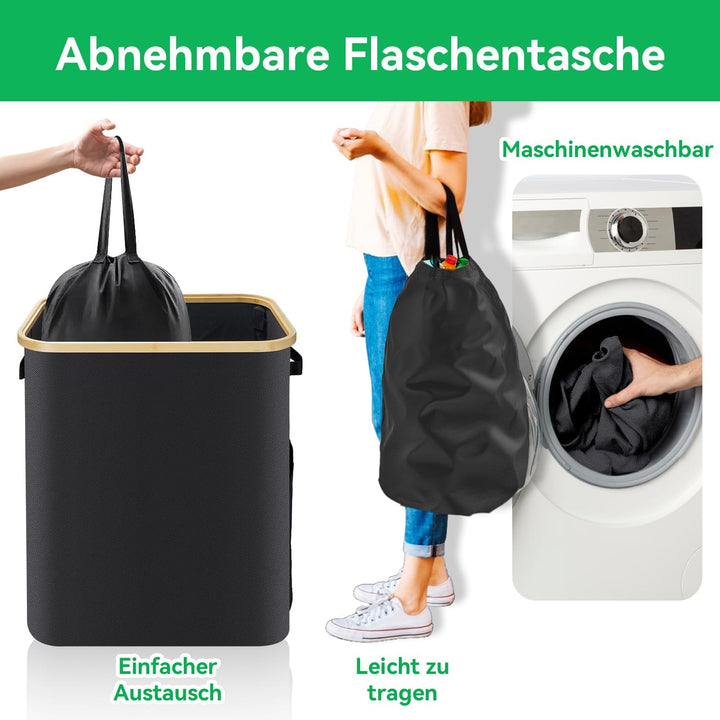 170L Pfandflaschen Sammelbehälter mit Deckel,2 Fächer,4 Flaschentaschen,Grosser Pfandbehälter,Flasch