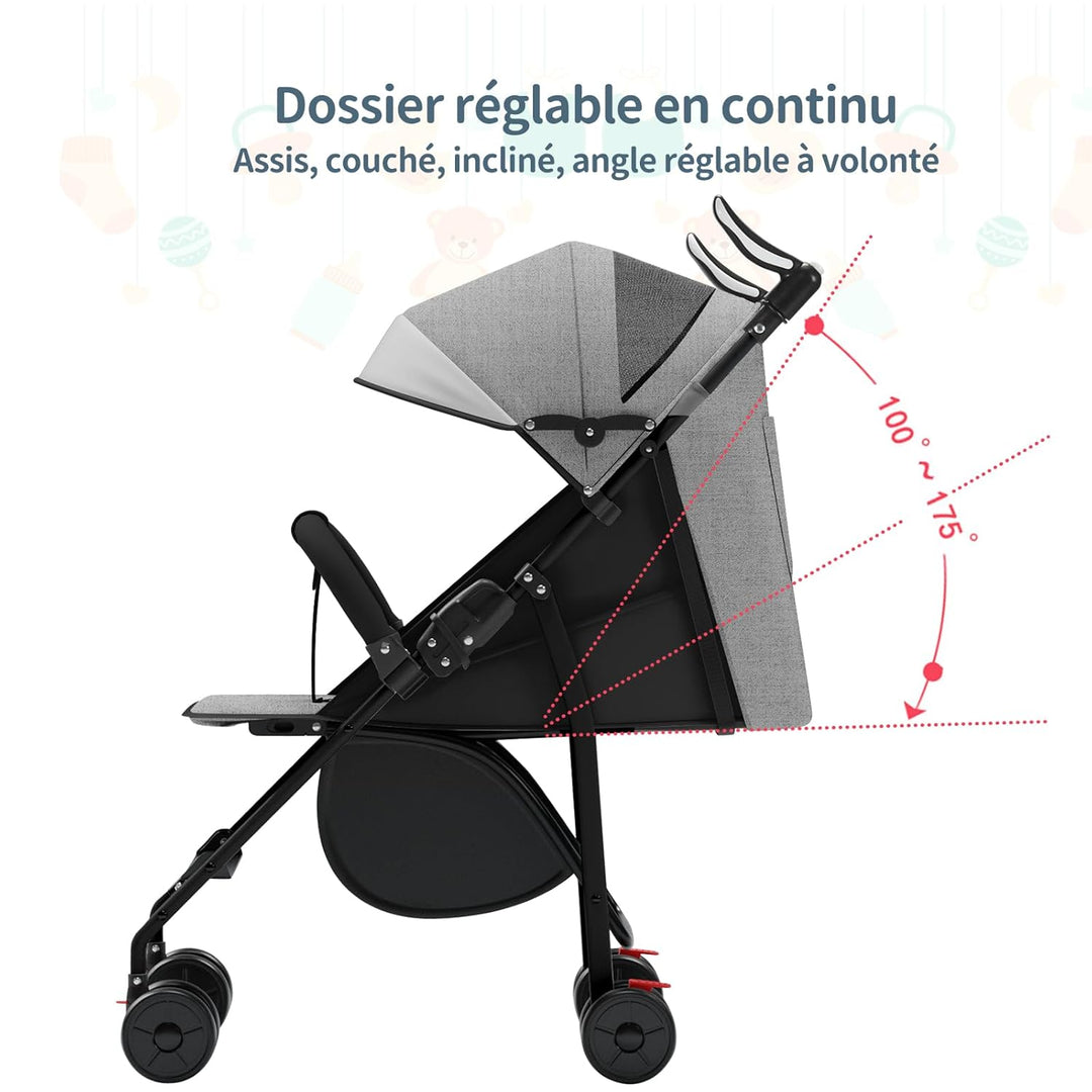 Buggy, Kinderwagen Zusammenklappbar mit Wattepads und Moskitonetzen, Reise-Kinderwagen mit Liegefunk