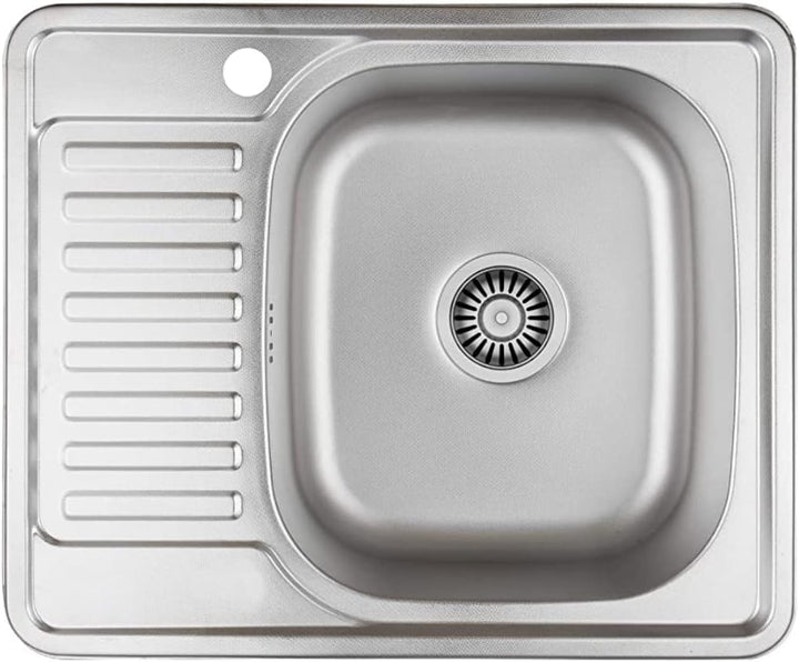 VBChome Einbauspüle mit Armatur 58x48 Leinenstruktur Links Edelstahl Küchenspüle Spüle Ablagefläche