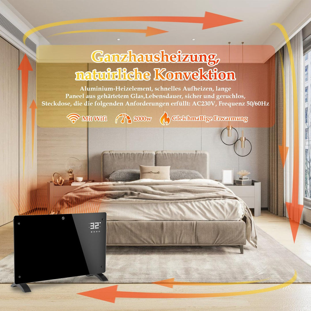 Jopassy Infrarotheizung Elektroheizung 2000W,Konvektor Heizung mit Thermostat & App-Steuerung Fernbe