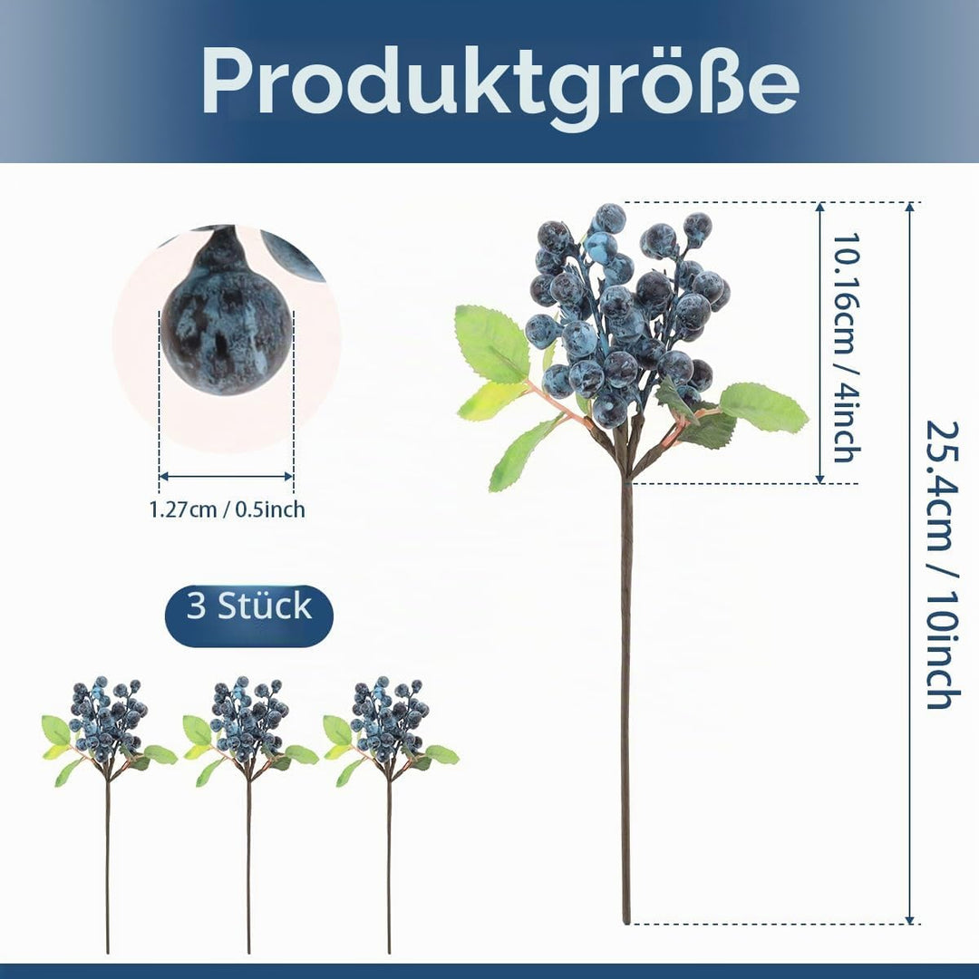 Meiwlong 3 Stück Künstlich BlauBeeren Blumen Gefälschte Schaum Beeren Dekoration Hochzeit Zuhause Pa