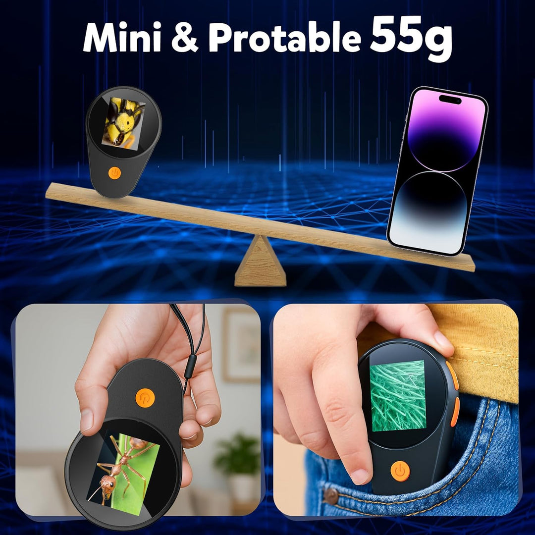 Kinder Handy Mikroskop Digital mit Bildungsgeschenk: 500x Taschenmikroskop, 2,0" IPS-Bildschirm, 200