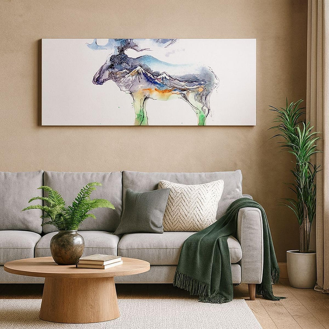 Wandbilder Dekoration Wohnzimmer Moose Berge Winter illustration Panorama Bilder auf Leinwand 120x50