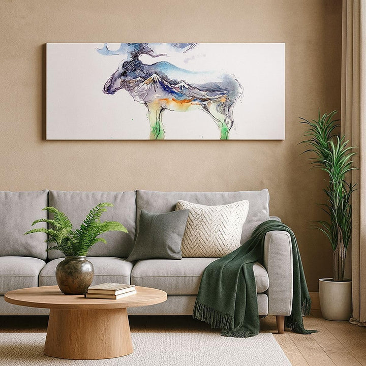 Panorama Bilder auf Leinwand 100x40cm Leinwandbild Moose Berge Winter illustration Gross Wanddeko Bi