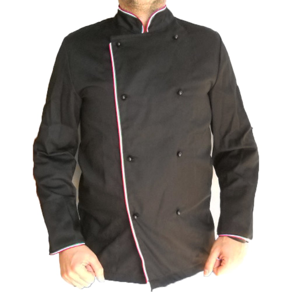 Kochjacke, schwarz, Italien, Tricolore, Baumwolle, Kleidung, Küche, Restaurant, S
