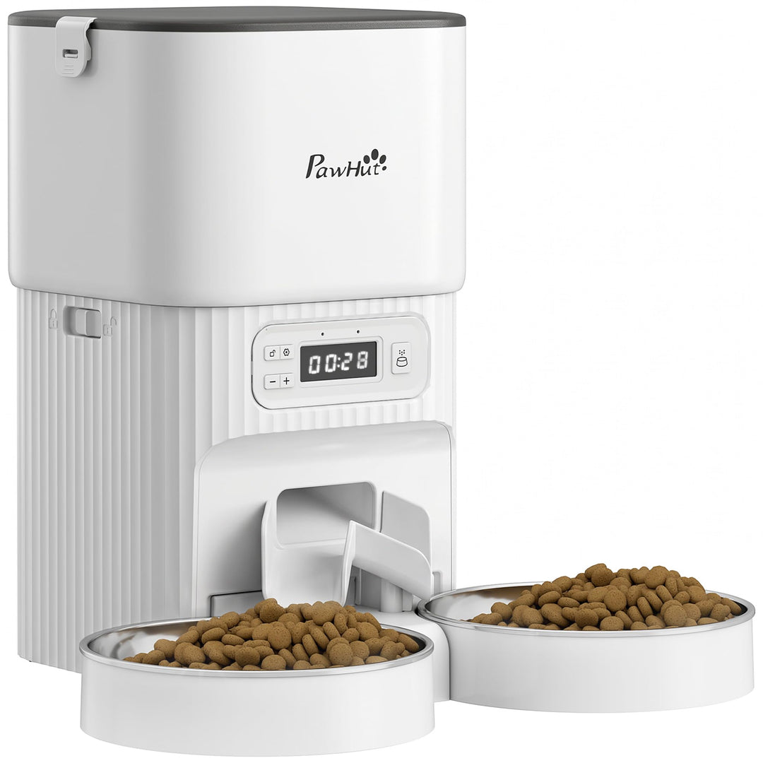 PawHut Futterautomat Katze 4L mit 2 Edelstahlnäpfen für Katze und Hund | Katzenfutter Automat, 1–6 M