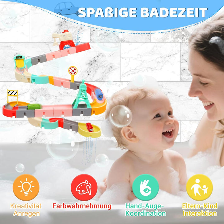 Badespielzeug ab 2 3 4 5 6 Jahre, DIY Kugelbahn Badewannenspielzeug 47 Stück, Wasserspielzeug Kinder