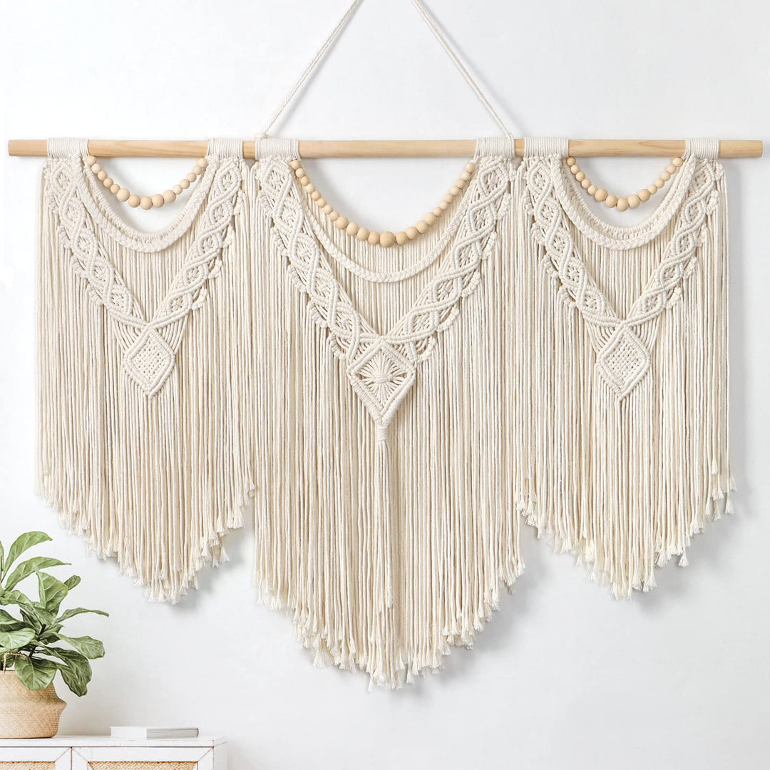Dremisland Grosse Makramee Wandbehang Boho Gewebter Wandteppich Quaste Perlen Wand Tapisserie Böhmis